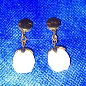 Crown Trifari White Lucite Dangle Gold Tone Clip On Earrings